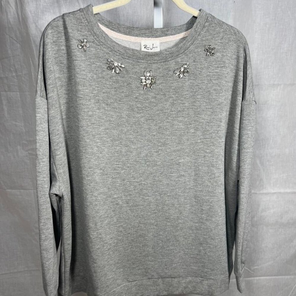 NWOT Remi James NYC Rhinestone Embellished Gray Sweatshirt - Size 1X